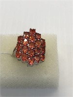 Large orange sapphire ring size 8 .925