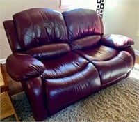 Deep Cranberry Red Leather 2-Person Sofa