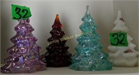 4 Art Glass Fenton Christmas Trees. Iridescent,