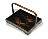 Japanese Lacquer Tray with Silver Trim