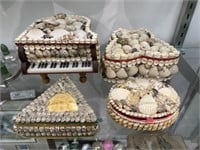 (4) Shell Decorated Storage Boxes