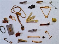 TRAY LOT GOLD FILLED & OTHER TIE CLIP KNIFE & PINS