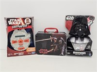 2 SEALED STAR WARS TOYS AND A METAL LUNCH BOX