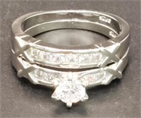 (XX) CZ Sterling Silver Wedding Ring Set (Size