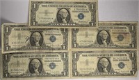 Lot of 5: $1 Silver Certificates