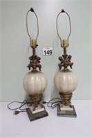 Brass & Porcelain Angel Lamps 32" Tall