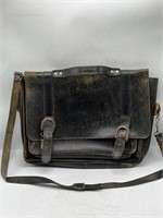 Vintage black leather messenger bag