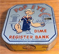 Antique Popeye Dime Register Bank