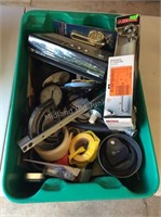 Box of Misc. Hardware, Clock Radio, Assist Bar &