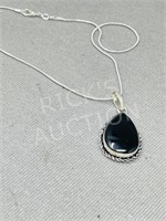 Black Onyx & silver pendant & chain