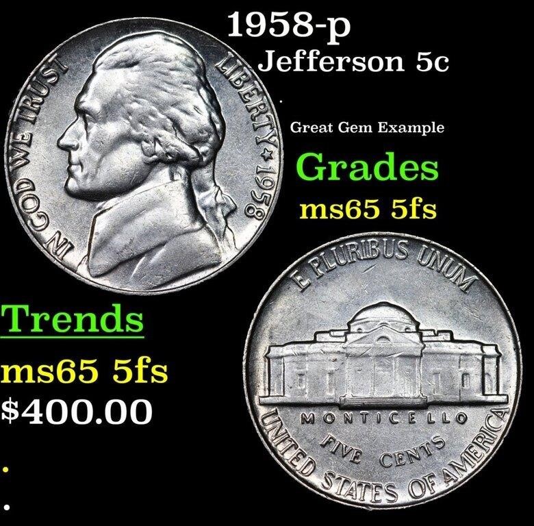 1958-p Jefferson Nickel 5c Grades GEM 5fs