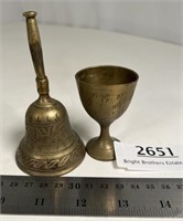 Brass, miniature cup and serving bell