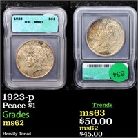 1923-p Peace $1 Graded ms62