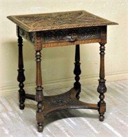 English Neo Renaissance Oak Occasional Table.