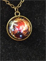 Red Nebula Pendant Necklace NIP Brass Colored