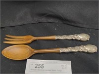 Wooden/Sterling-Handled Salad Fork/Spoon