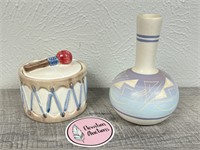 Signed Southwestern Vase/Indian Drum Trinket Dish