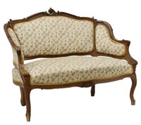 FRENCH LOUIS XV STYLE CARVED WALNUT SALON SETTEE