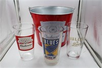 Budweiser bucket and beer glasses