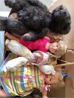 Box of dolls and stuffed animals