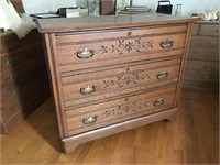 Antique oak three drawer chip carving dresser