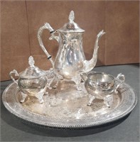 Peerless Silver Plated Tea Set&M.Roger's Tray HB18