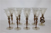 Murano Set of Wine Glasses Gold Stem Hand Blown