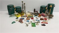 Misc collectible and decor lot: green Canister,