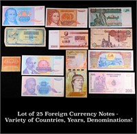 Lot of 25 Foreign Currency Notes - Variety of Coun