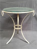 Vintage round metal side table w/glass top