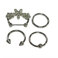 Silver Tone 4 Pcs. Body Piercing Jewelry