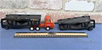 (3 PCS) TONKA TRUCK WITH 2 CAR HAULER TRAILERS;