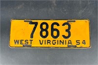 1954 WEST VIRGINIA LICENSE PLATE #7863