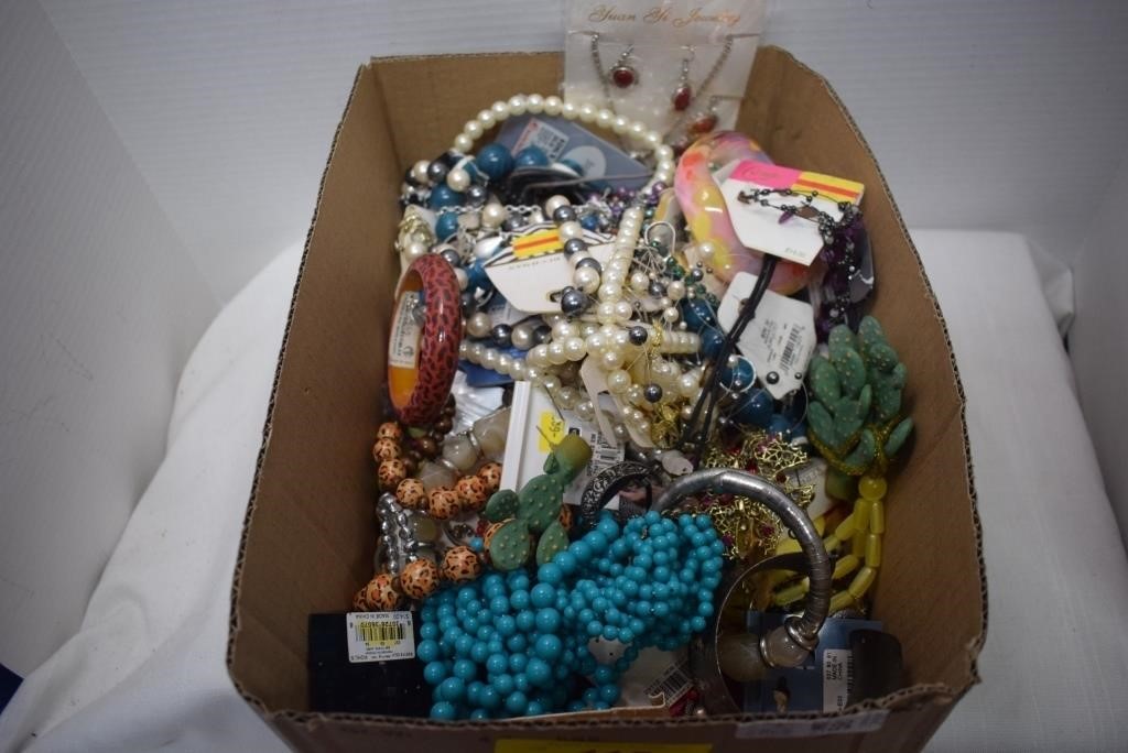 Box of Costume Jewelry and Crafting Items