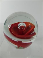 Glass Paper Weight w/ Red and White Design
