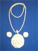 VINTAGE CARVED IVORY NECKLACE & EARRINGS