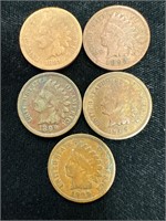 Lot of Five Indian Head Pennies