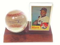 1963 Topps #300 Willie Mays Card & Signed Baseball