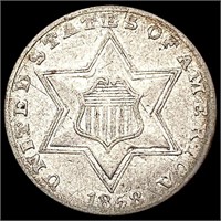 1858 Silver Three Cent CHOICE AU