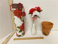 Gift Box, Vase W/ Carnations & Painted Clay Pot