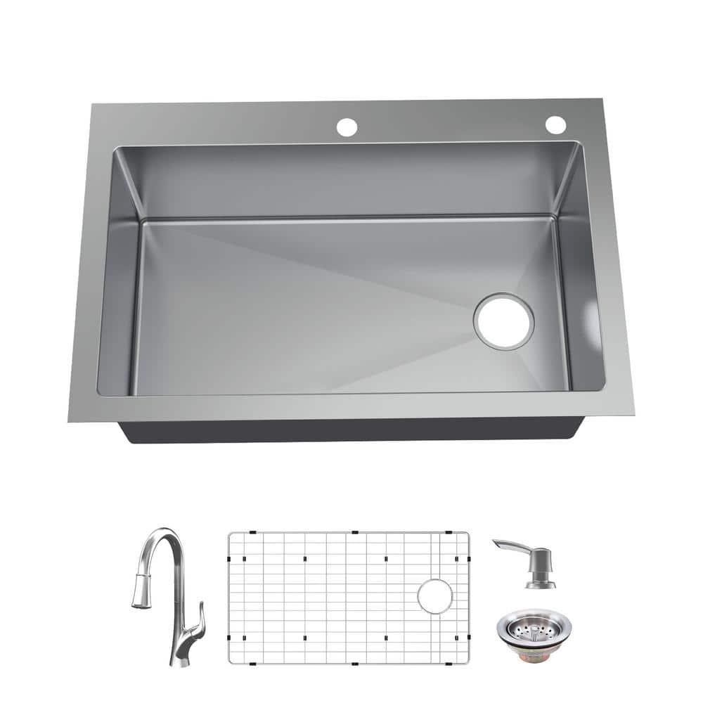 AIO Dolancourt 33 in. 18G SS Sink with Faucet