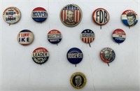 13 Presidential Pins,JFK,Hoover,Ike,Hughes