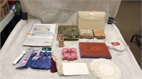 Lot of crafting items. Stamps. Paper. Tassels.