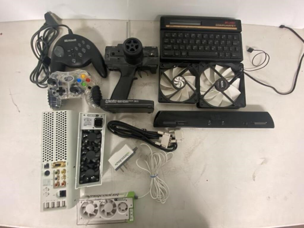 Cords, RC controller, Xbox parts, computer fans,