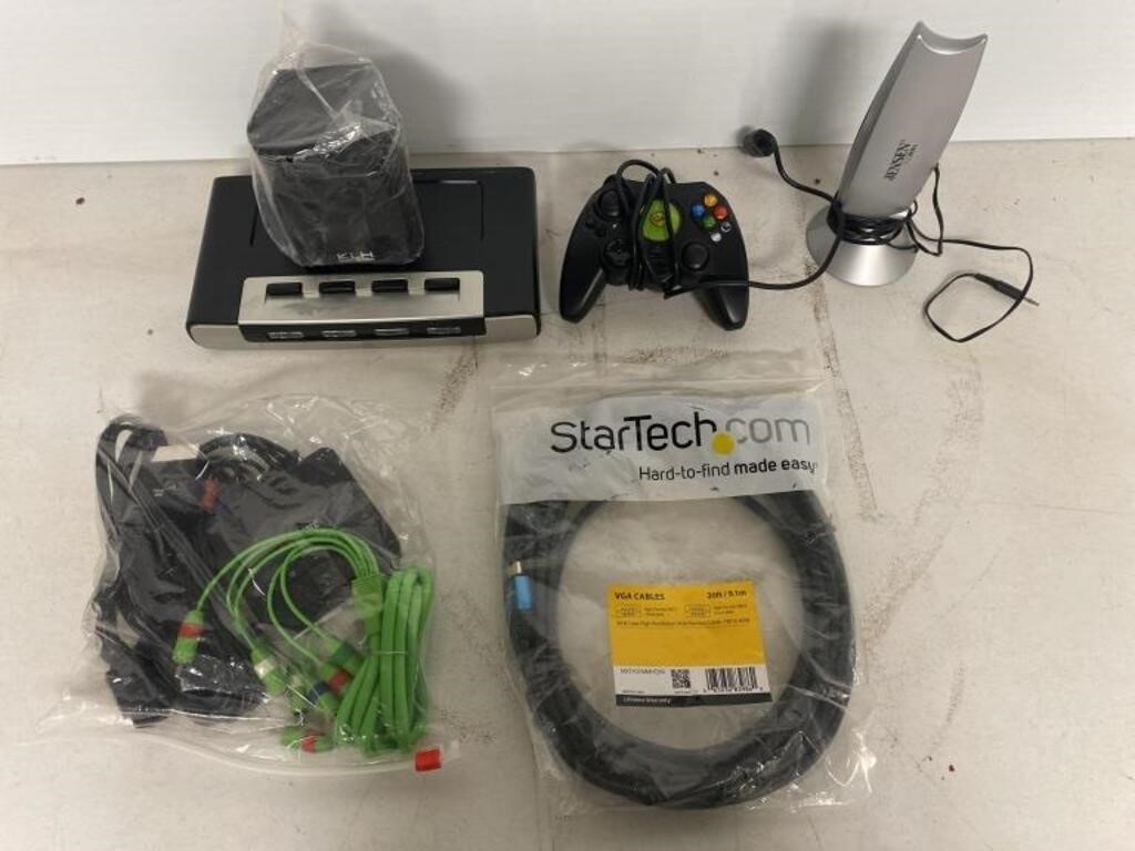 Computer cords, bags, and Xbox controller