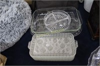PRESSED GLASS SNACK TRAYS - 3 PART BOWL -