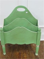 GREEN PAINTED DECO MAGAZINE STAND 17 X 15 X 24