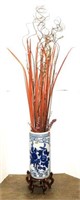 Blue White Umbrella Stand with Floral Sticks