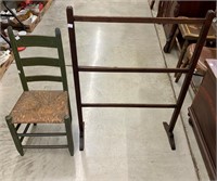 Green Painted Childs Chair & Oak Drying Rack