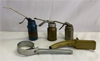 3 Vintage Oil Cans, Oil Filter Wrench & Oil Can